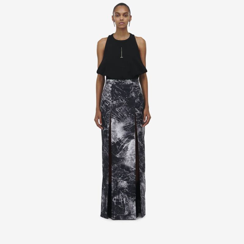 Alexander McQueen Women's Black Smashed Screen Split Skirt - 10 (Silk)